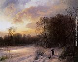 Herman Herzog Canvas Paintings - Daybreak on a Snowy Morning
